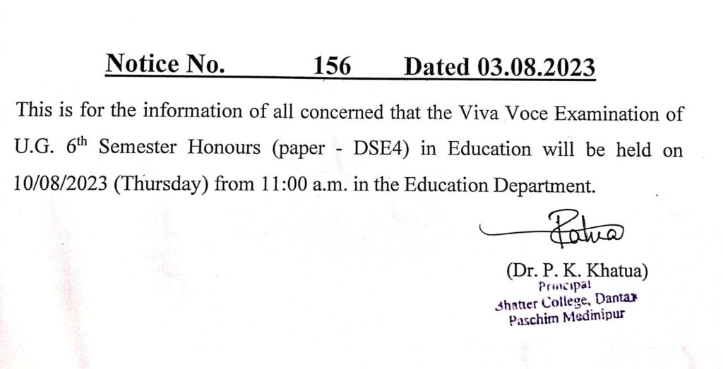 Viva-Voce Examination In Education Of UG 6th Semester 2023 – Bhatter ...