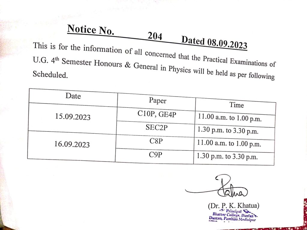 Notification Regarding Practical Examination Of UG 4th Semester Physics ...